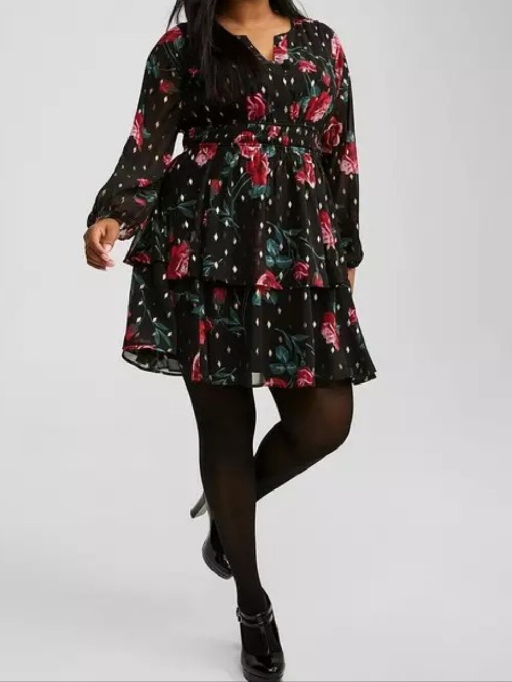 Torrid Black Rose Dark Romance Whimsigoth Floral Chiffon Mini Dress Size 2 2X